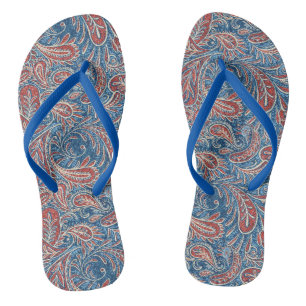 Retro Red, White en Blue Paisley Pattern Teenslippers