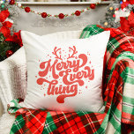 Retro Red White Merry alles Merry kerst Kussen<br><div class="desc">Retro Merry alles Merry Kerstmis! Dit ontwerp is perfect voor elk moment van het jaar! Of het nu een vakantie is of niet,  het is een uitstekende manier om van je kerst te shows. Geef jezelf,  vrienden en familie een vrolijk kerstfeest!</div>