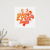Retro Red White Merry alles Merry kerst Poster (Keuken)
