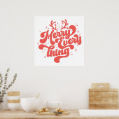 Retro Red White Merry alles Merry kerst Poster (Keuken)