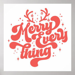 Retro Red White Merry alles Merry kerst Poster