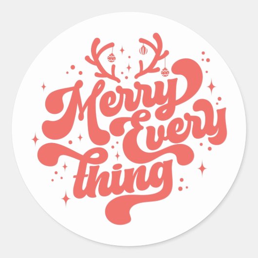 Retro Red White Merry alles Merry kerst Ronde Sticker (Voorkant)