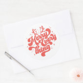 Retro Red White Merry alles Merry kerst Ronde Sticker (Envelop)