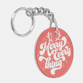 Retro Red White Merry alles Merry kerst Sleutelhanger (Voorkant Links)