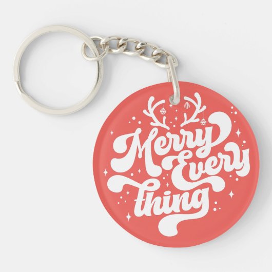 Retro Red White Merry alles Merry kerst Sleutelhanger (Voorkant)