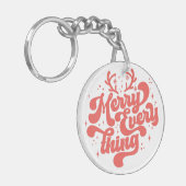 Retro Red White Merry alles Merry kerst Sleutelhanger (Voorkant Links)