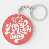 Retro Red White Merry alles Merry kerst Sleutelhanger (Achterkant)