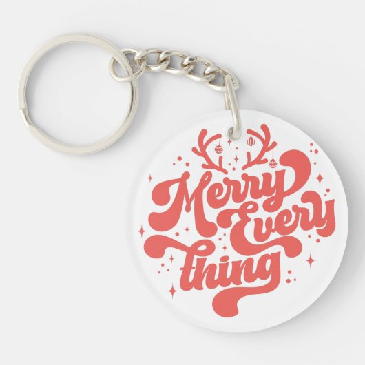Retro Red White Merry alles Merry kerst Sleutelhanger (Voorkant)