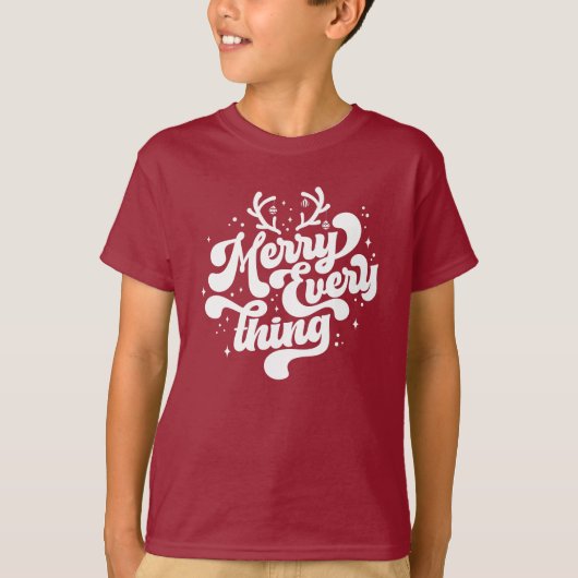 Retro Red White Merry alles Merry kerst T-shirt (Voorkant)