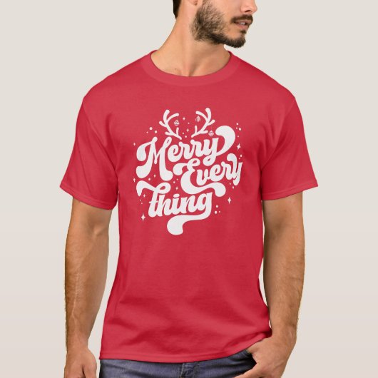 Retro Red White Merry alles Merry kerst T-shirt (Voorkant)