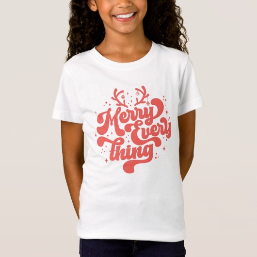 Retro Red White Merry alles Merry kerst T-shirt (Voorkant)