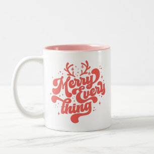 Retro Red White Merry alles Merry kerst Tweekleurige Koffiemok