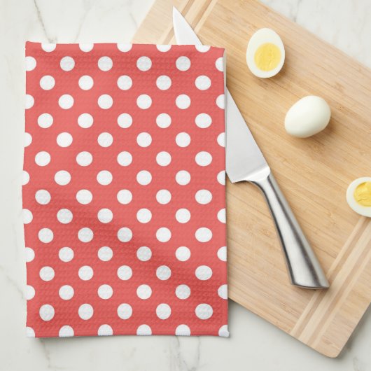Retro Red & White Polka Dot Pattern Theedoek (Quarter Fold)