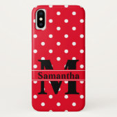 Retro Red White Polka Dots, gepersonaliseerd Case-Mate iPhone Case (Achterkant)