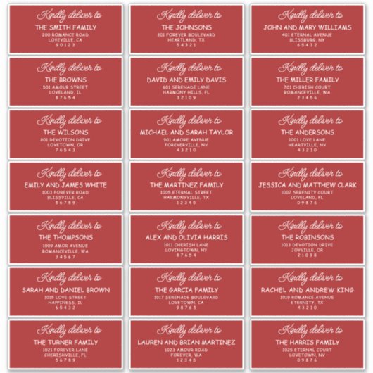 Retro Red & White Wedding Guest Address Labels (Voorkant)