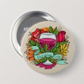 Retro Red Wine Day, florale, akkerige wijn Ronde Button 7,6 Cm (Voorkant /achterkant)