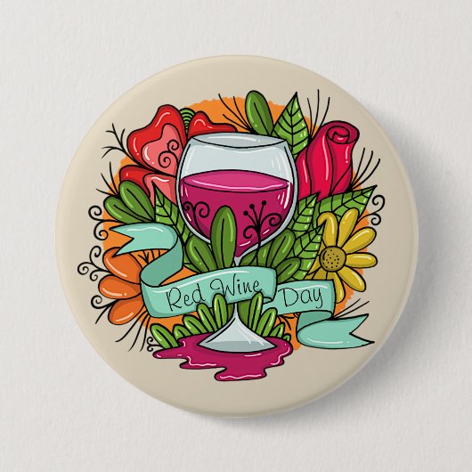 Retro Red Wine Day, florale, akkerige wijn Ronde Button 7,6 Cm (Voorkant)