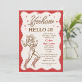  Retro Red Yeehaw Cowgirl 40e verjaardag Kaart (Staand voorkant)