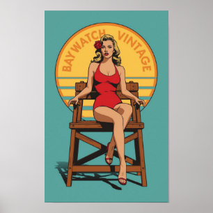 Retro Reddingszwemmer Pin-Up – Vintage Baywatch St Poster