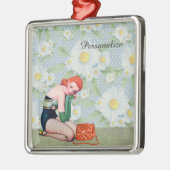 Retro Redhead Pin-up Girl-kerstversiering Metalen Ornament (Links)