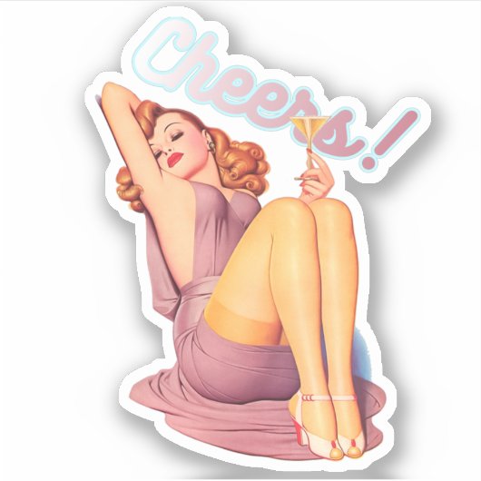 Retro Redhead Pin-up Girl met cocktail Sticker (Voorkant)
