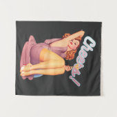 Retro  Redhead Pin-up Girl met cocktail Wandkleed (Voorkant (horizontaal))