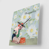 Retro Redhead Pin-up Girl Vierkante Klok (Hoek)