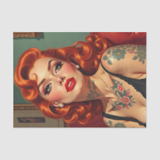 Retro Redhead Pin-Up met Tattoos Decoupage Tissuepapier