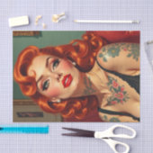 Retro Redhead Pin-Up met Tattoos Decoupage Tissuepapier (Craft)