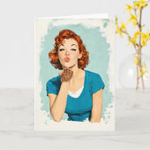 Retro Redhead Sending Sweet Kiss Kaart (Gele Bloem)