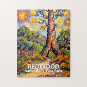 Retro Redwood Bos Kleurrijke Wildernis Van Gogh Legpuzzel