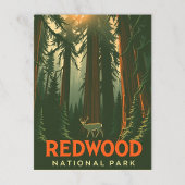 Retro Redwood Forest Deer Briefkaart