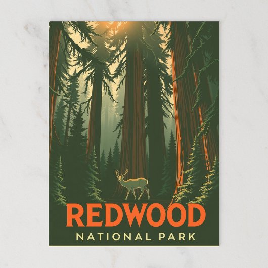 Retro Redwood Forest Deer Briefkaart