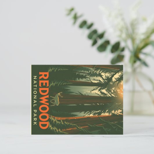 Retro Redwood Forest Deer Briefkaart (Staand voorkant)