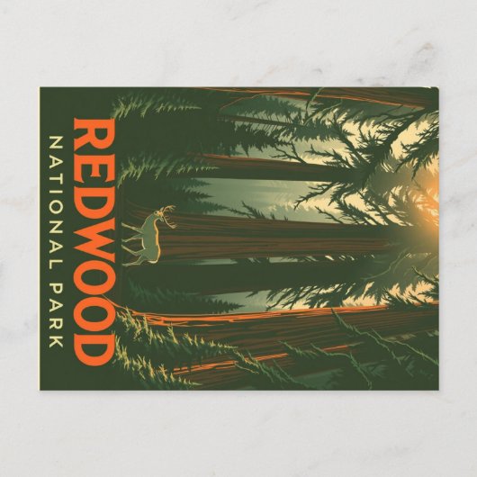 Retro Redwood Forest Deer Briefkaart (Voorkant)