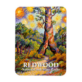 Retro Redwood National Park Vibrant Van Gogh Style Magneet