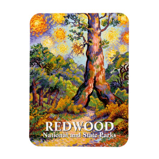 Retro Redwood National Park Vibrant Van Gogh Style Magneet (Verticaal)