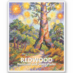 Retro Redwood Woud Kleurrijke Wildernis Van Gogh Sticker