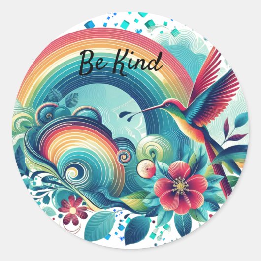 Retro Regenbogen Kolibrie Vriendelijkheid Ronde St Sticker (Voorkant)