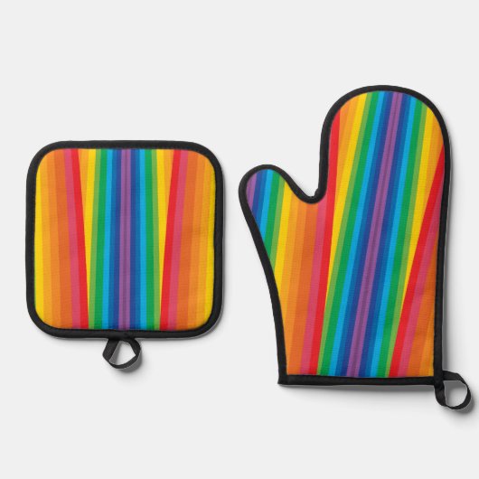 Retro regenbogen ovenwant & pannenlap set (Voorkant)