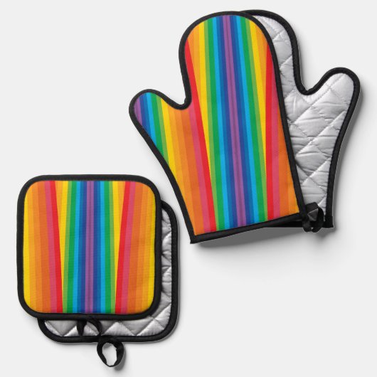 Retro regenbogen ovenwant & pannenlap set (Voorkant / Achterkant)