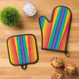 Retro regenbogen ovenwant & pannenlap set
