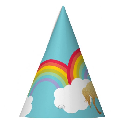 Retro Regenbogen Wolken en Gouden Eenhoorn Feesthoedjes (Links)