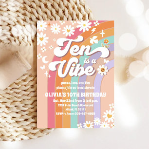 Retro Regenboog 10e Verjaardagsuitnodiging Kaart