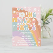 Retro Regenboog 3e Verjaardagsuitnodiging Kaart (Staand voorkant)