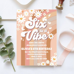 Retro Regenboog 6de Verjaardagsuitnodiging Kaart