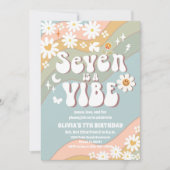 Retro Regenboog 7de Verjaardagsuitnodiging Kaart (Voorkant)