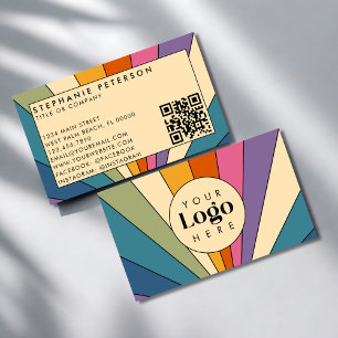 Retro Regenboog Aangepaste Logo QR Code Sjabloon Visitekaartje