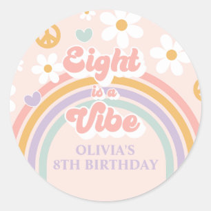 Retro Regenboog Acht is een Vibe 8e Verjaardag Ronde Sticker