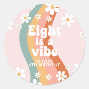 Retro Regenboog Acht is een Vibe Daisy 8e Verjaard Ronde Sticker